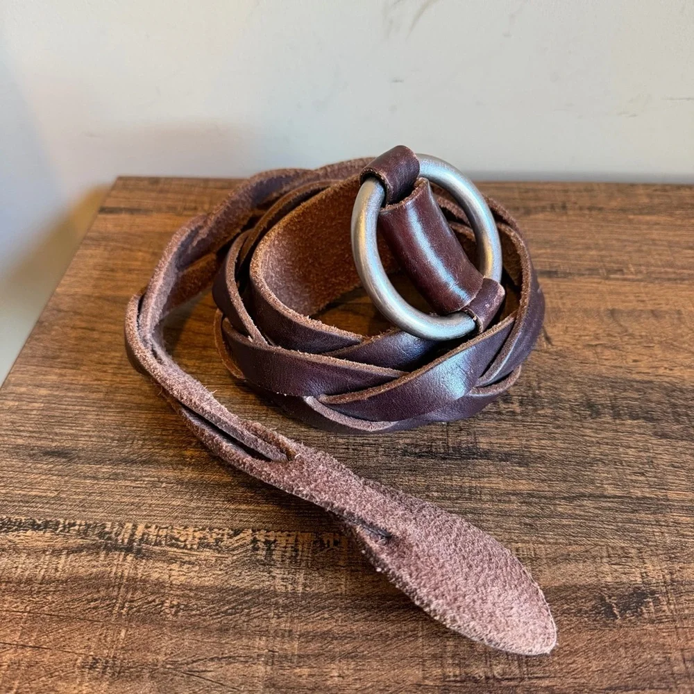 Fossil Brown Leather Belt Thick Braided